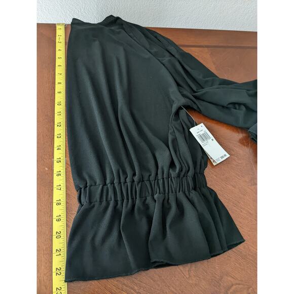 Willow Drive Blouse Medium Black Boat Neck Peplum Hem‎ Long Sleeves Ruffle Cuffs - Picture 6 of 12